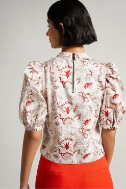 Ted Baker Pink Puff Sleeve Top With Seam Detailing -tedbaker Shop Online unnamed file 4525