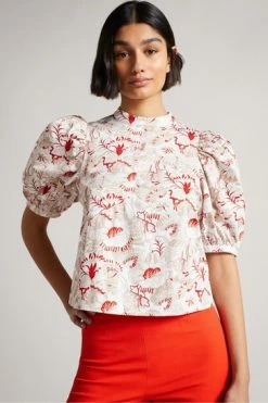 Ted Baker Pink Puff Sleeve Top With Seam Detailing -tedbaker Shop Online unnamed file 4529