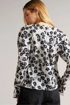 Ted Baker Taurius Mid Grey Ruched Detail Top With Keyhole -tedbaker Shop Online unnamed file 4531