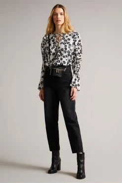 Ted Baker Taurius Mid Grey Ruched Detail Top With Keyhole -tedbaker Shop Online unnamed file 4532