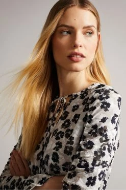 Ted Baker Taurius Mid Grey Ruched Detail Top With Keyhole -tedbaker Shop Online unnamed file 4533