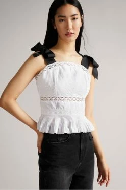 Ted Baker Pietri White Lace Insert Peplum Top With Grosgrain Straps -tedbaker Shop Online unnamed file 4546