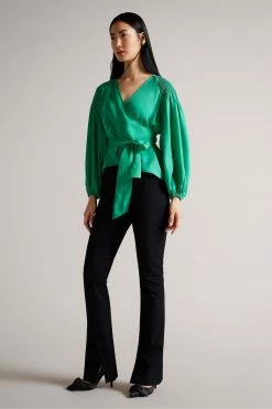 Ted Baker Green Tavia Mid Smock Shoulder Wrap Top -tedbaker Shop Online unnamed file 4549