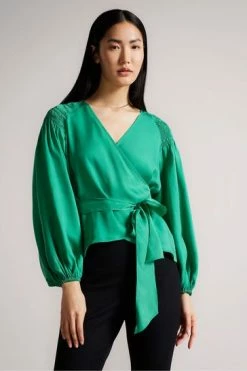 Ted Baker Green Tavia Mid Smock Shoulder Wrap Top -tedbaker Shop Online unnamed file 4552
