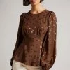 Ted Baker Trissia Dark Brown Spot Jacquard Tie Back Top