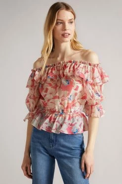 Ted Baker Harina Pink Elasticated Waist Off The Shoulder Top