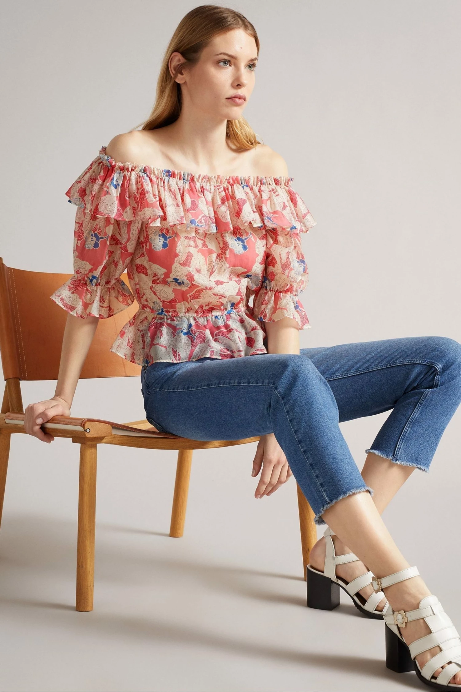 Ted Baker Harina Pink Elasticated Waist Off The Shoulder Top 6 Ted Baker Harina Pink Elasticated Waist Off The Shoulder Top - Image 4