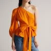 Ted Baker Orange Lera One Shoulder Top With Tie Waist
