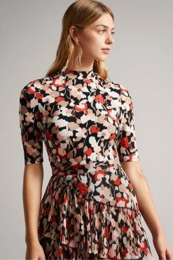 Ted Baker Black Rives High Neck Printed Top -tedbaker Shop Online unnamed file 4578