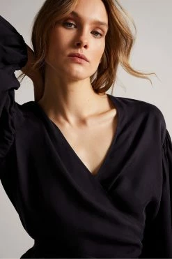 Ted Baker Navy Blue Ralda Wrap Top With Blouson Full Sleeve -tedbaker Shop Online unnamed file 4591