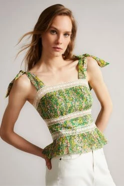 Ted Baker Pela Mid Green Lace Insert Peplum Top -tedbaker Shop Online unnamed file 4595