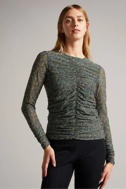 Ted Baker Savannn Black Rouched Front Jersey Top