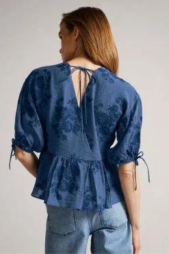 Ted Baker Kaarin Blue Exaggerated Puff Sleeve Top -tedbaker Shop Online unnamed file 4629