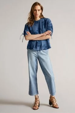 Ted Baker Kaarin Blue Exaggerated Puff Sleeve Top -tedbaker Shop Online unnamed file 4630