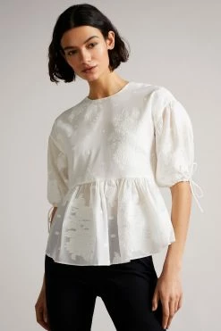 Ted Baker Karni White Exaggerated Puff Sleeve Top