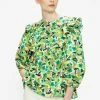 Ted Baker Green Gigie Printed Frill Shoulder Balloon Sleeve Top