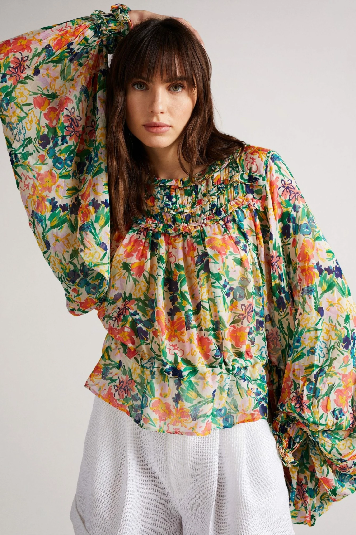 Ted Baker Kesara White Printed Blouse With Tie Waist 6 Ted Baker Kesara White Printed Blouse With Tie Waist - Image 4
