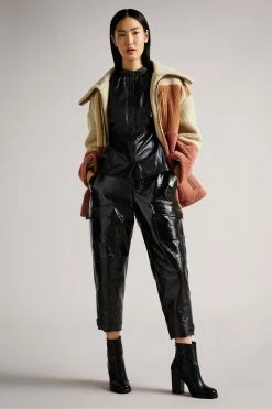 Ted Baker Black Perforated Pleather Top With Collar -tedbaker Shop Online unnamed file 4695