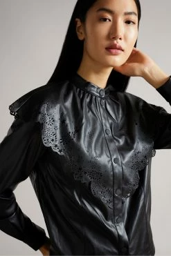 Ted Baker Black Perforated Pleather Top With Collar -tedbaker Shop Online unnamed file 4696