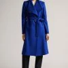 Ted Baker Blue Rose Midi Wool Wrap Coat With Shoulder Panels