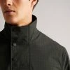 Ted Baker Mens Green Dafen Khaki Checked Overhead Funnel Neck Coat