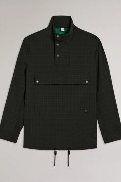 Ted Baker Mens Green Dafen Khaki Checked Overhead Funnel Neck Coat -tedbaker Shop Online unnamed file 4906