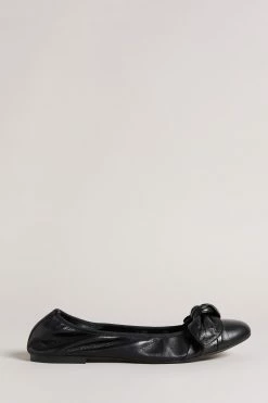 Ted Baker Brielly Black Leather Oversized Bow Ballet Pump Shoes