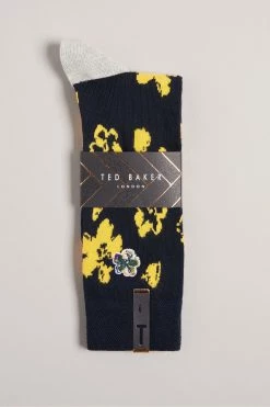 Ted Baker Mens Blue Flowtwo Flower Pattern Socks