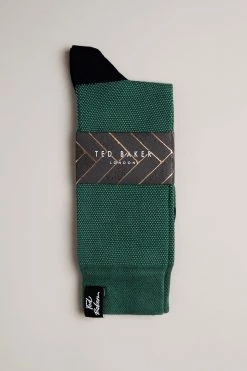 Ted Baker Tedtext Green Semi Plain Socks