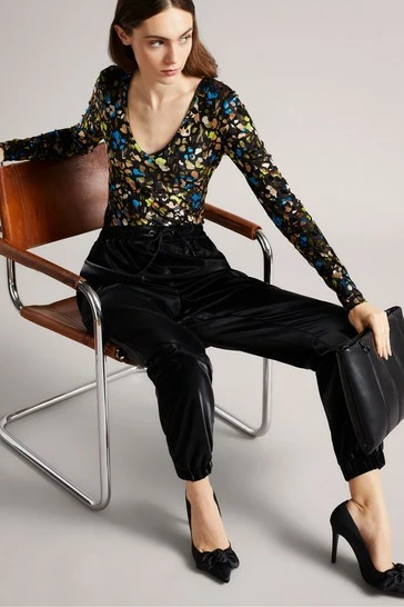 Ted Baker Black Pu Satin Relaxed Joggers 8 Ted Baker Black Pu Satin Relaxed Joggers - Image 6