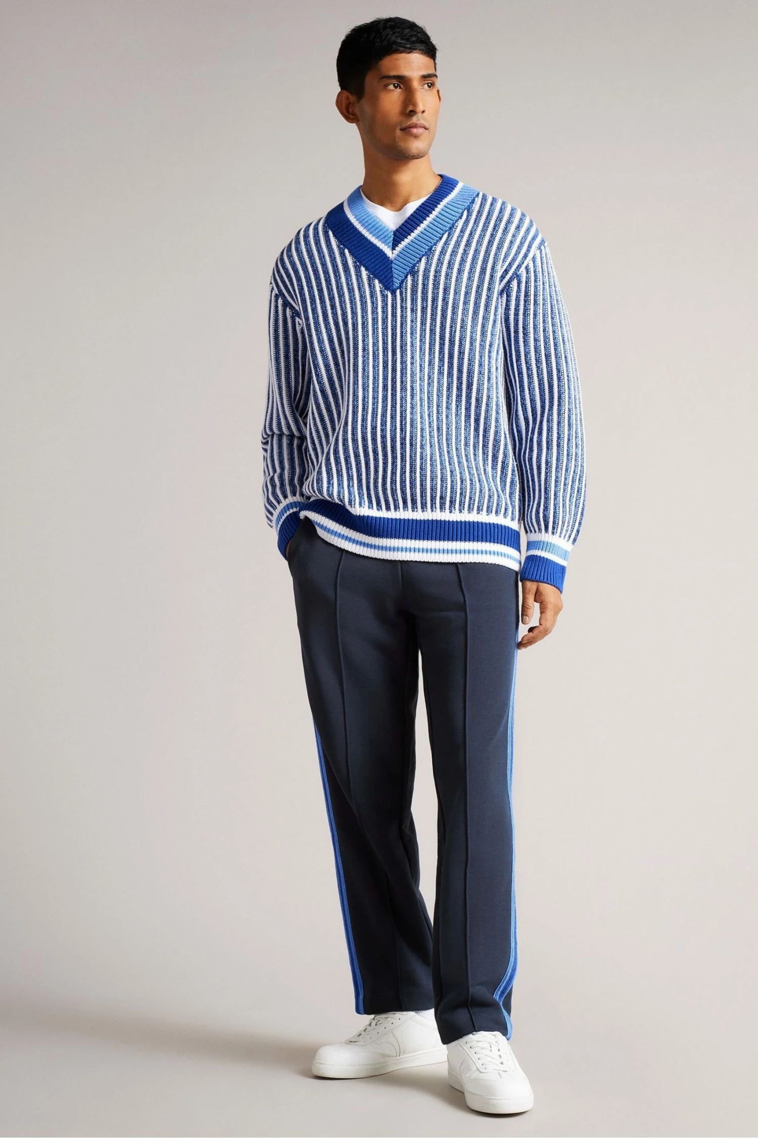 Ted Baker Sloans Navy Blue Jersey Joggers With Stripe Detail 3 Ted Baker Sloans Navy Blue Jersey Joggers With Stripe Detail