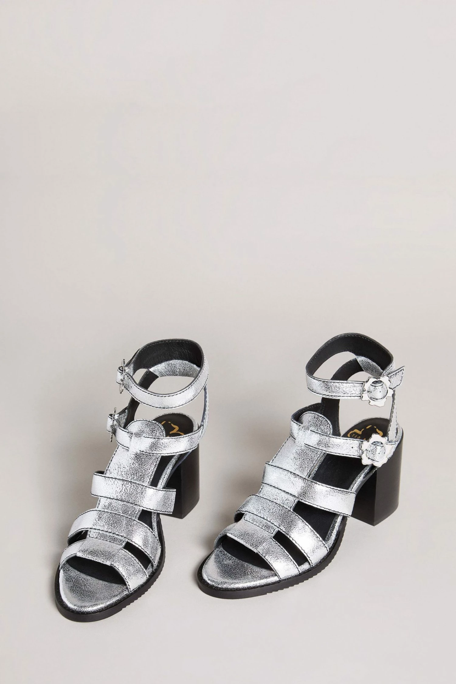 Ted Baker Silver Taylay Strappy Block Heeled Crinkled Leather Sandals 4 Ted Baker Silver Taylay Strappy Block Heeled Crinkled Leather Sandals - Image 2