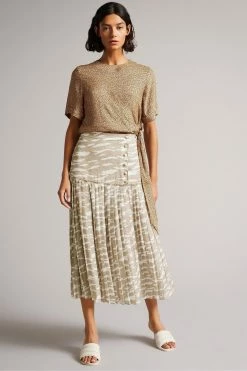 Ted Baker Brown Zebra Camel Dropped Waist Pleated Midi Skirt 10 Ted Baker Brown Zebra Camel Dropped Waist Pleated Midi Skirt -tedbaker Shop Online unnamed file 5728