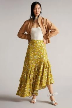 Ted Baker Dk-Orange Odissa Asymmetric Skirt With Tiered Ruffle Hem -tedbaker Shop Online unnamed file 5789