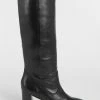 Ted Baker Black Allisan Leather Block Heel Knee Length Boots