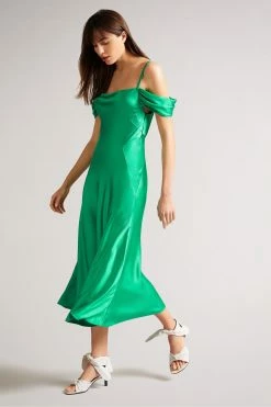 Ted Baker Esta Mid-Green Cold Shoulder Cowl Front Midi Slip Dress 9 Ted Baker Esta Mid-Green Cold Shoulder Cowl Front Midi Slip Dress -tedbaker Shop Online unnamed file 738