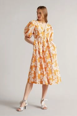 Ted Baker Cinthy Orange Button Front Jacquard Dress