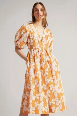 Ted Baker Cinthy Orange Button Front Jacquard Dress -tedbaker Shop Online unnamed file 754