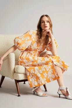 Ted Baker Cinthy Orange Button Front Jacquard Dress -tedbaker Shop Online unnamed file 755