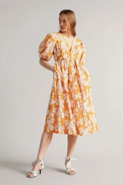 Ted Baker Cinthy Orange Button Front Jacquard Dress -tedbaker Shop Online unnamed file 758
