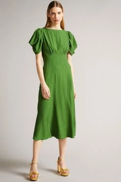 Ted Baker Tulipi Green Panelled Midi Tea Dress
