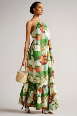 Ted Baker Green Dulina Strappy Linen Maxi Dress With Pleat Detail -tedbaker Shop Online unnamed file 805