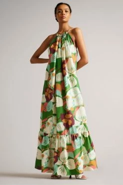 Ted Baker Green Dulina Strappy Linen Maxi Dress With Pleat Detail -tedbaker Shop Online unnamed file 806