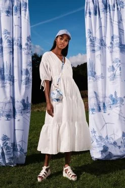 Ted Baker Darita White Puff Sleeve Midi Dress With Fixed Wrap Front