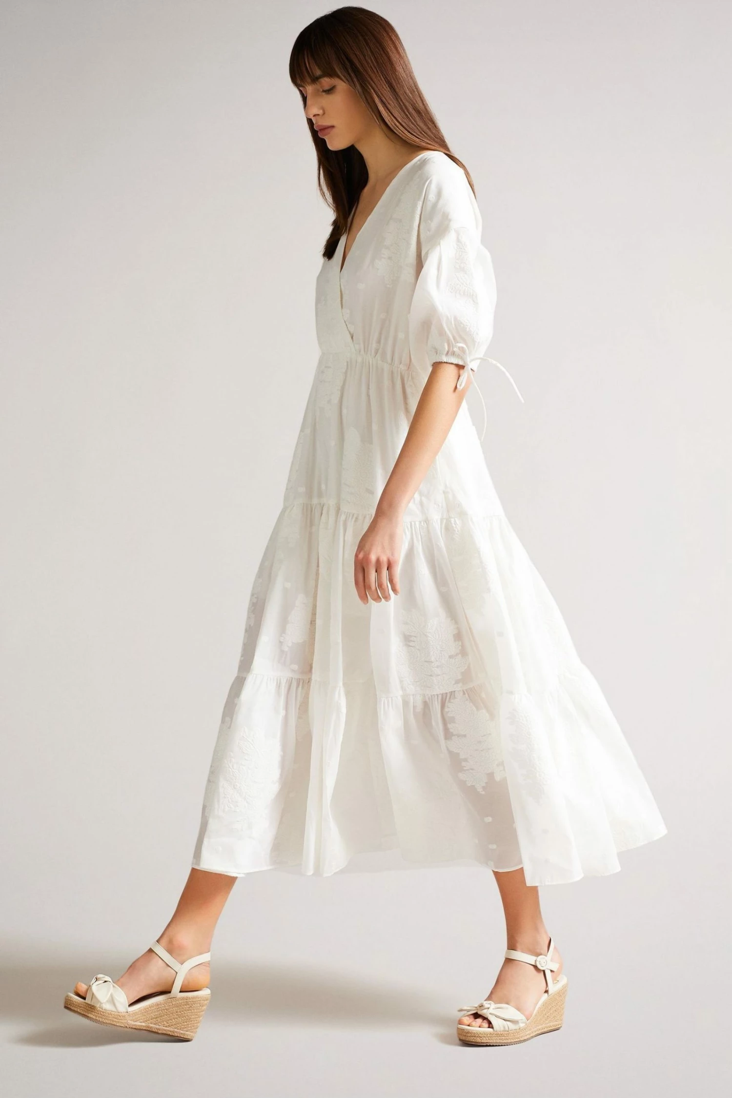 Ted Baker Darita White Puff Sleeve Midi Dress With Fixed Wrap Front 4 Ted Baker Darita White Puff Sleeve Midi Dress With Fixed Wrap Front - Image 2