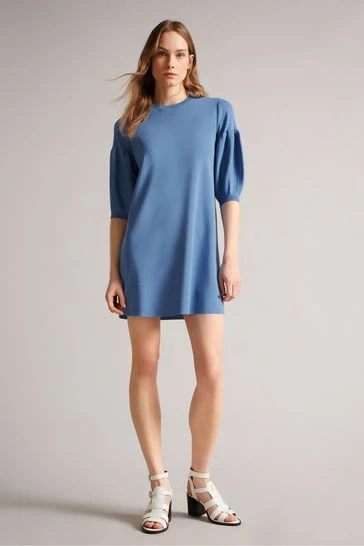 Ted Baker Womens Blue Feyah Lt- Full Needle Puff Sleeve Dress 8 Ted Baker Womens Blue Feyah Lt- Full Needle Puff Sleeve Dress - Image 6