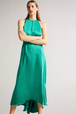Ted Baker Green Mmilly Mid High Low Halter Dress With Integral Tie -tedbaker Shop Online unnamed file 892