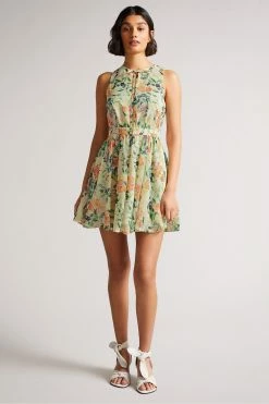 Ted Baker Haariss White Mini Sleeveless Dress With Tie Neck -tedbaker Shop Online unnamed file 908