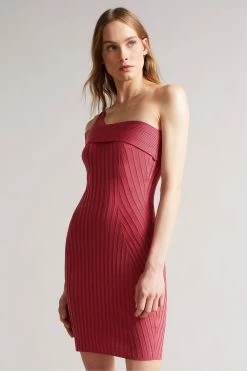 Ted Baker Mid-Pink Ragazza Seam Free Asymmetric Knit Dress